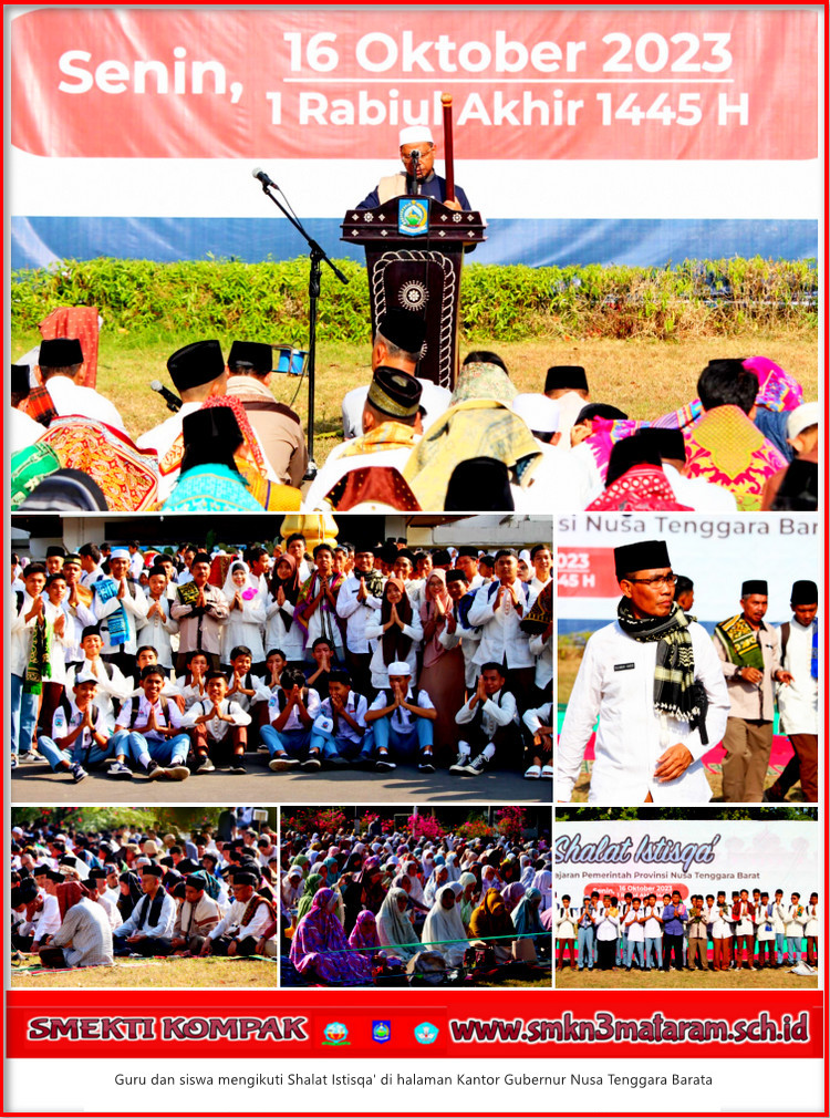 300 orang lebih Guru dan Siswa SMKN 3 Mataram Shalat Istisqa'/Shalat Mohon Hujan di Halaman Lapangan Bumi Gora Kantor Gubernur Nusa Tenggara Barat