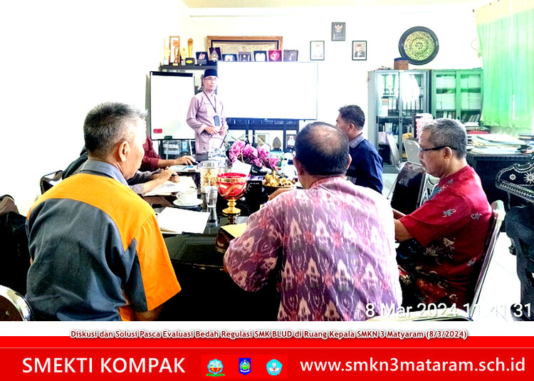 Diskusi dan Solusi Pasca Evaluasi Bedah Regulasi SMK BLUD di Ruang Melati Biro Ekonomi Nusa Tenggara Barat